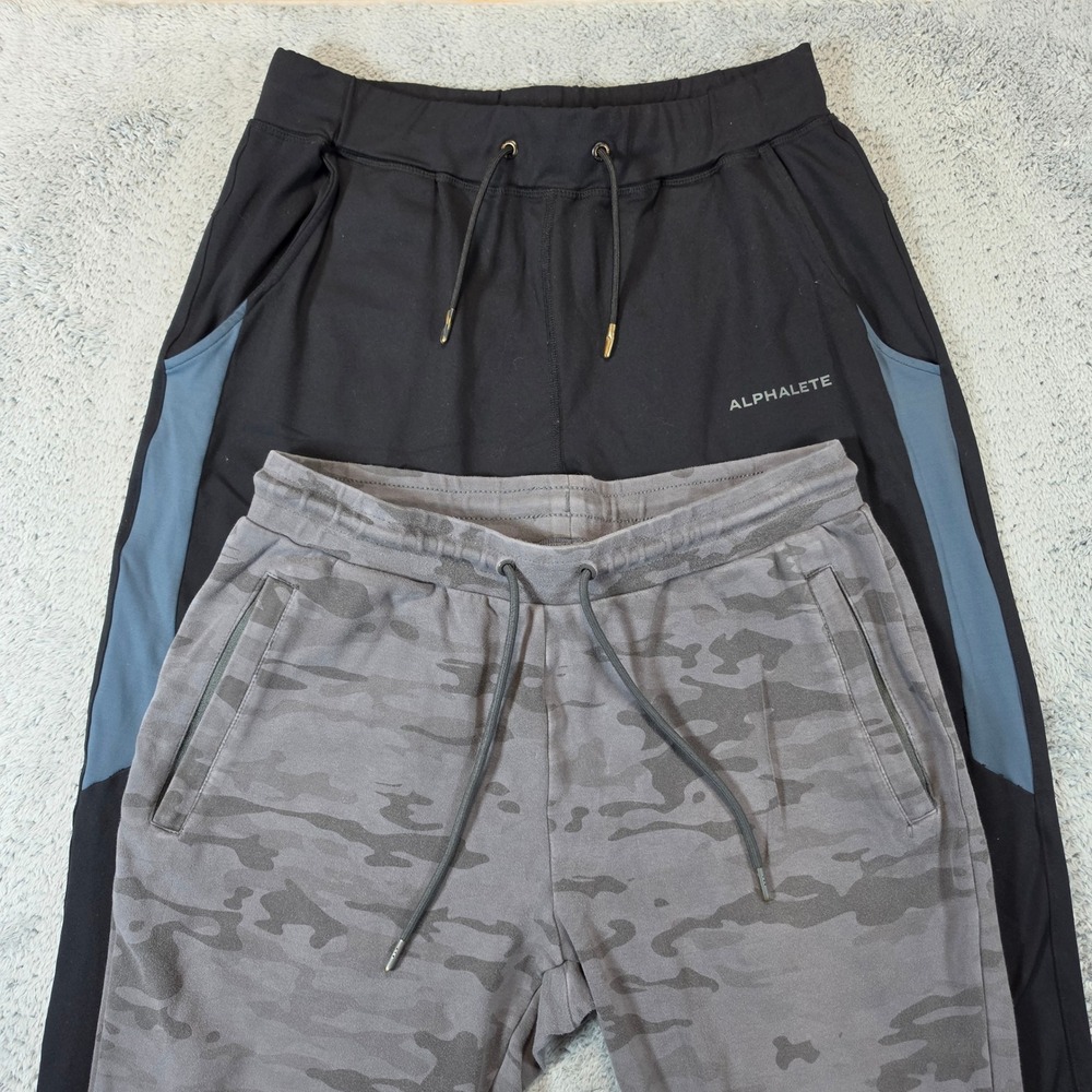 Alphalete Joggers Men M Lot of 2 Black Blue Grey Camo Tapered Gym Training Pants